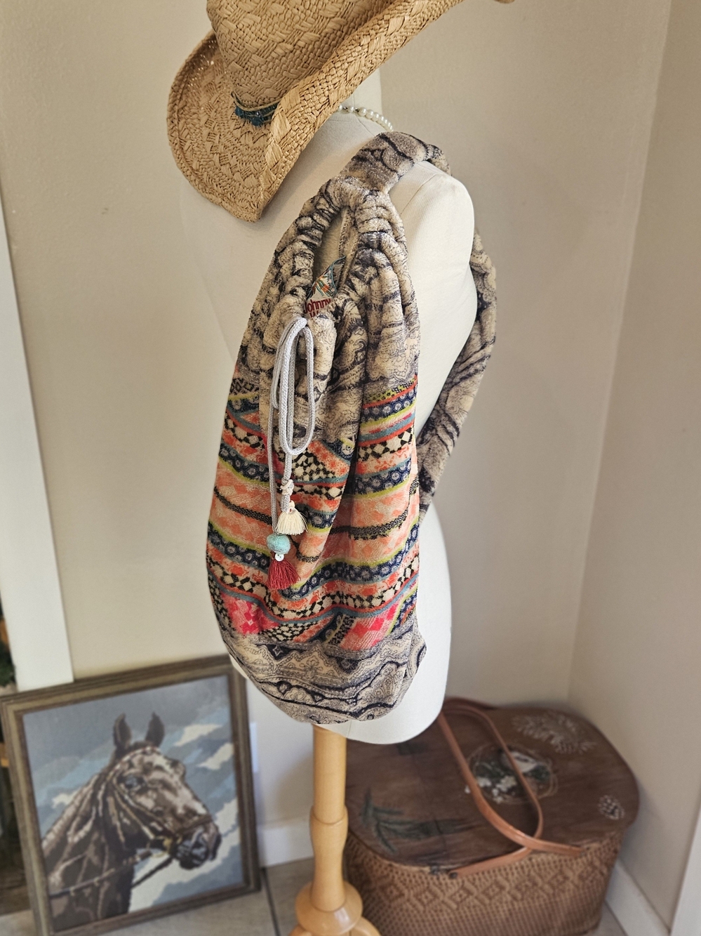 Johnny Was Multicolor Soft Fleece Boho Shoulder Bag